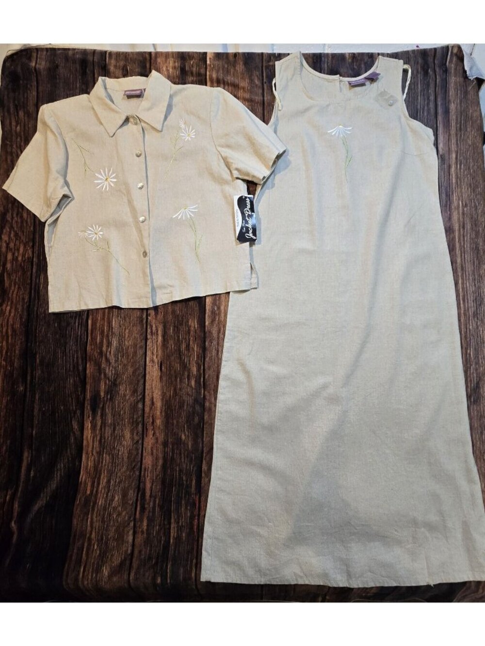 Premier International 2 Pc Linen Blend Jacket Dress Long Embroidered Women's L